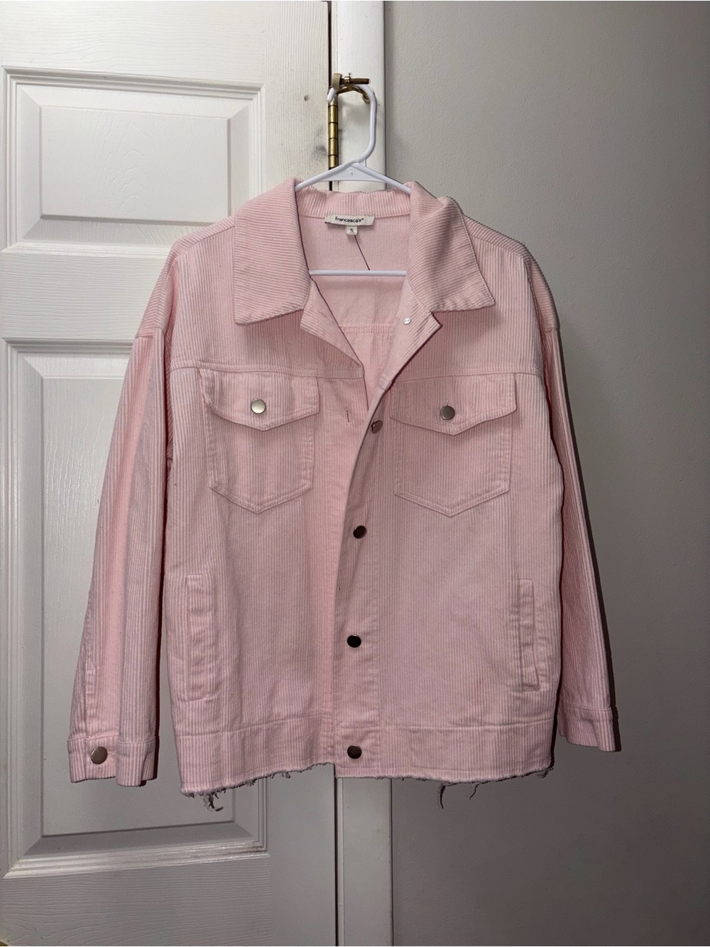 Francesca's Collections Pink Corduroy Jean Jacket